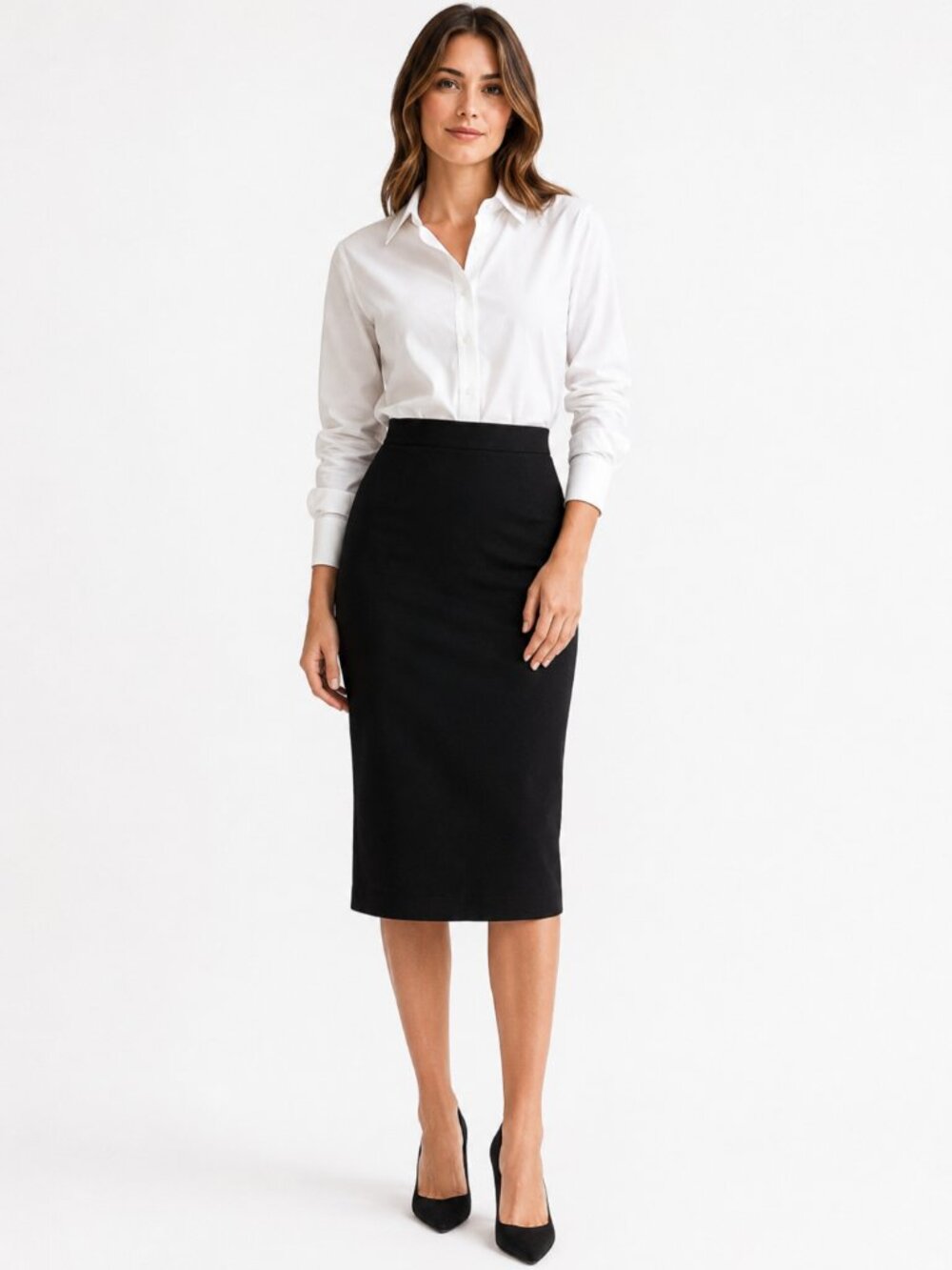 MARIE SAINT PIERRE BLACK100% WOOL HIGH RISE PENCIL SKIRT - S